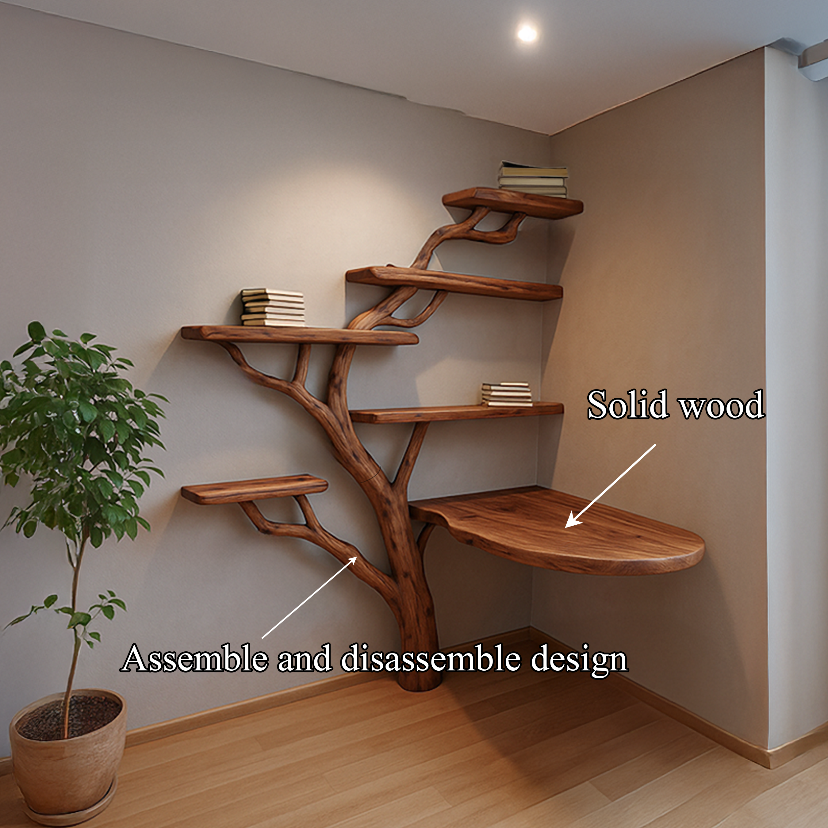 Rustic Tree Desk Shelf Corner Office