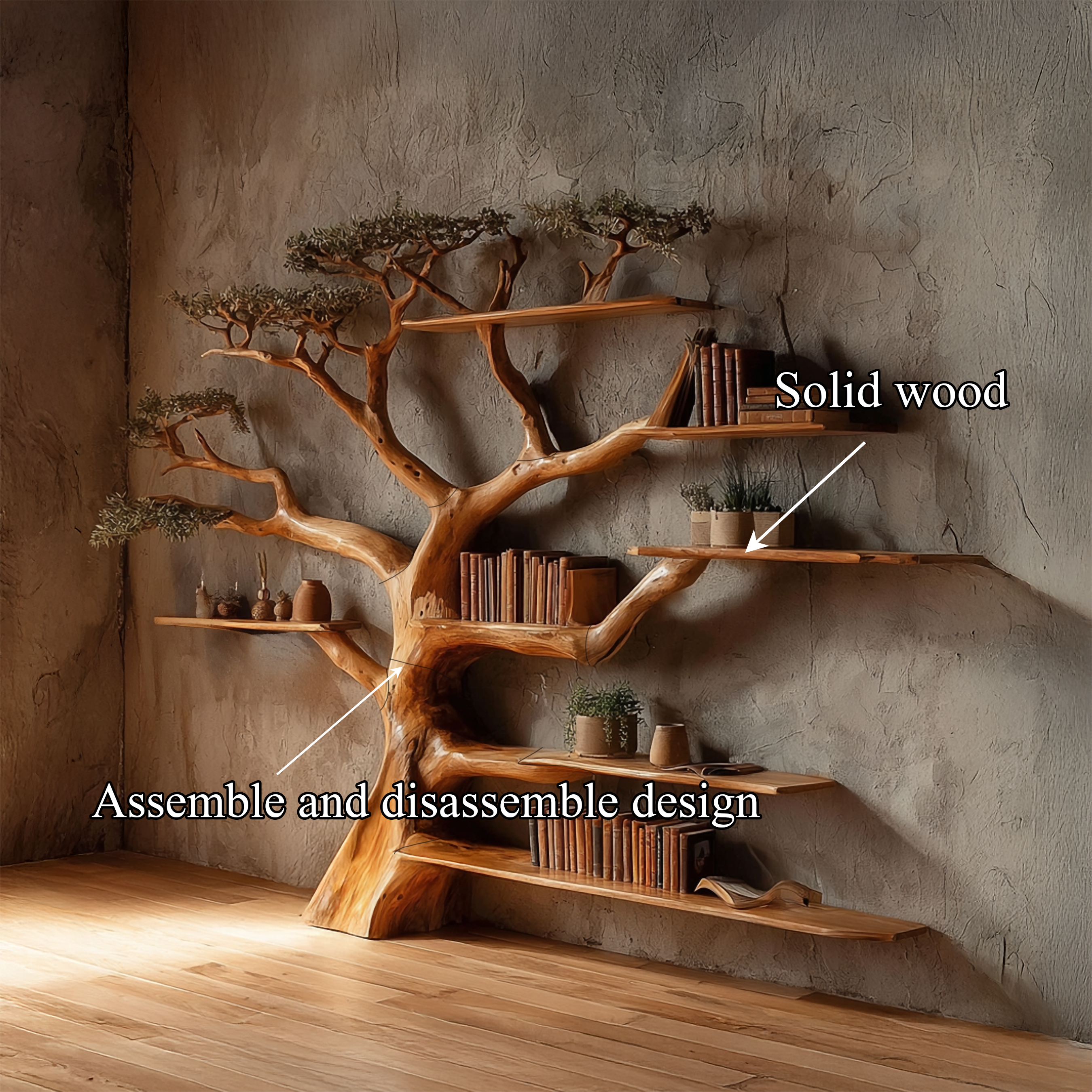 Rustic Tree Bookshelf Living And Library Wall