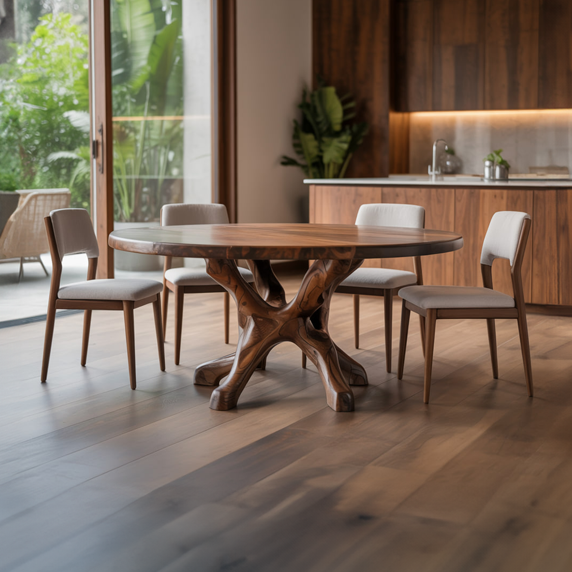 Rustic Live Edge Dining Table Root Base Kitchen