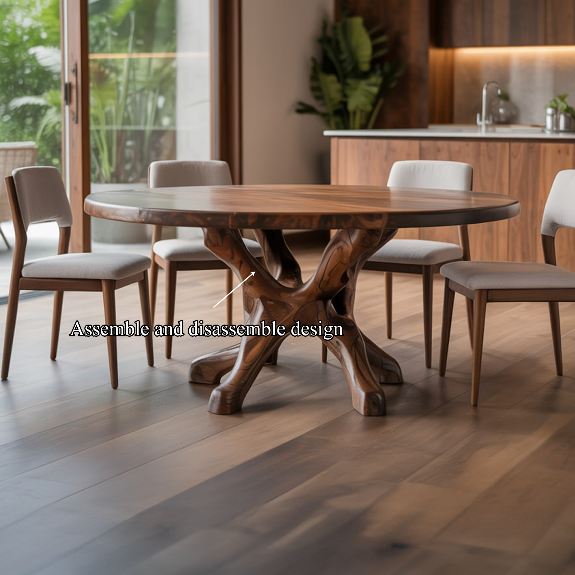 Rustic Live Edge Dining Table Root Base Kitchen