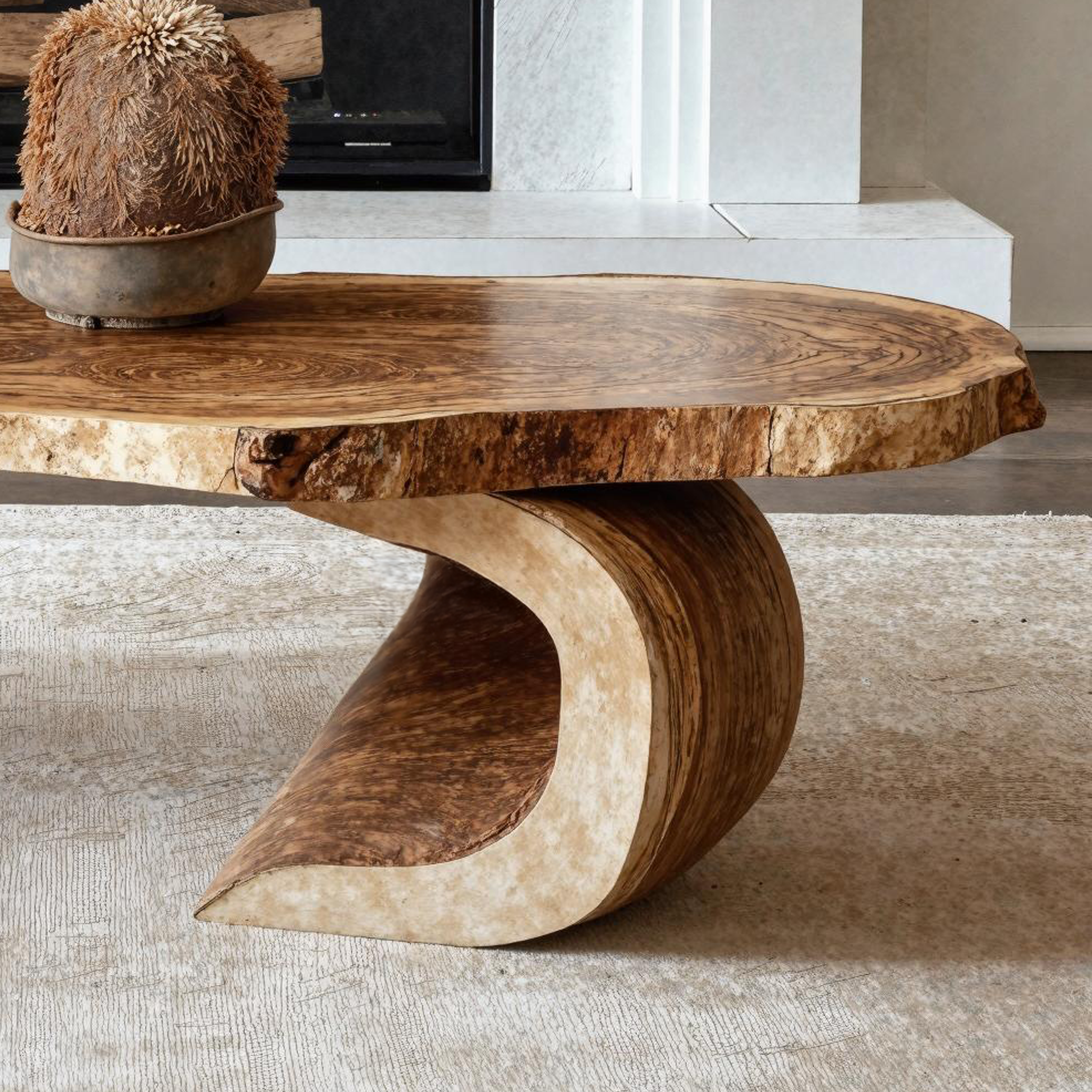 Vintage Natural Wood Coffee Table Cozy Living Room