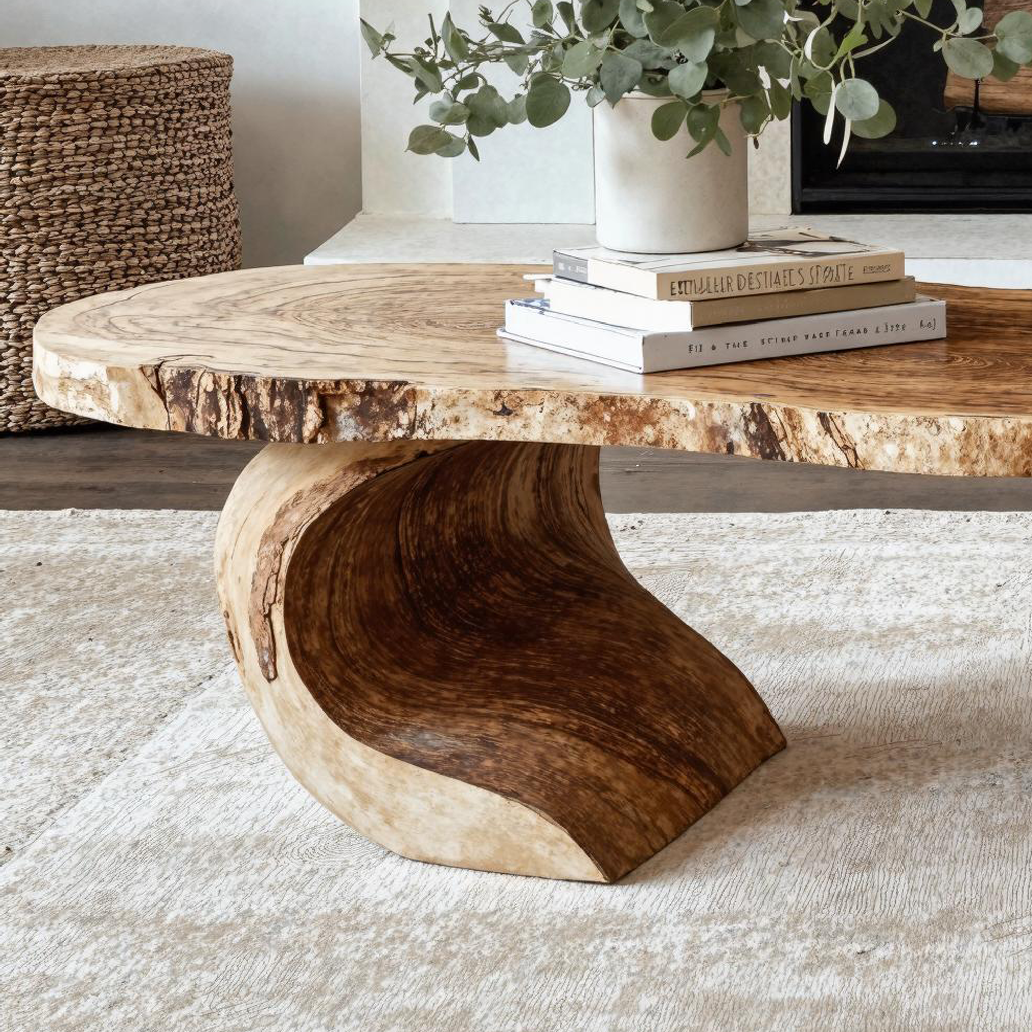 Vintage Natural Wood Coffee Table Cozy Living Room