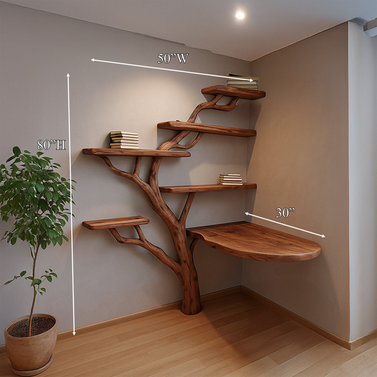 Rustic Tree Desk Shelf Corner Office
