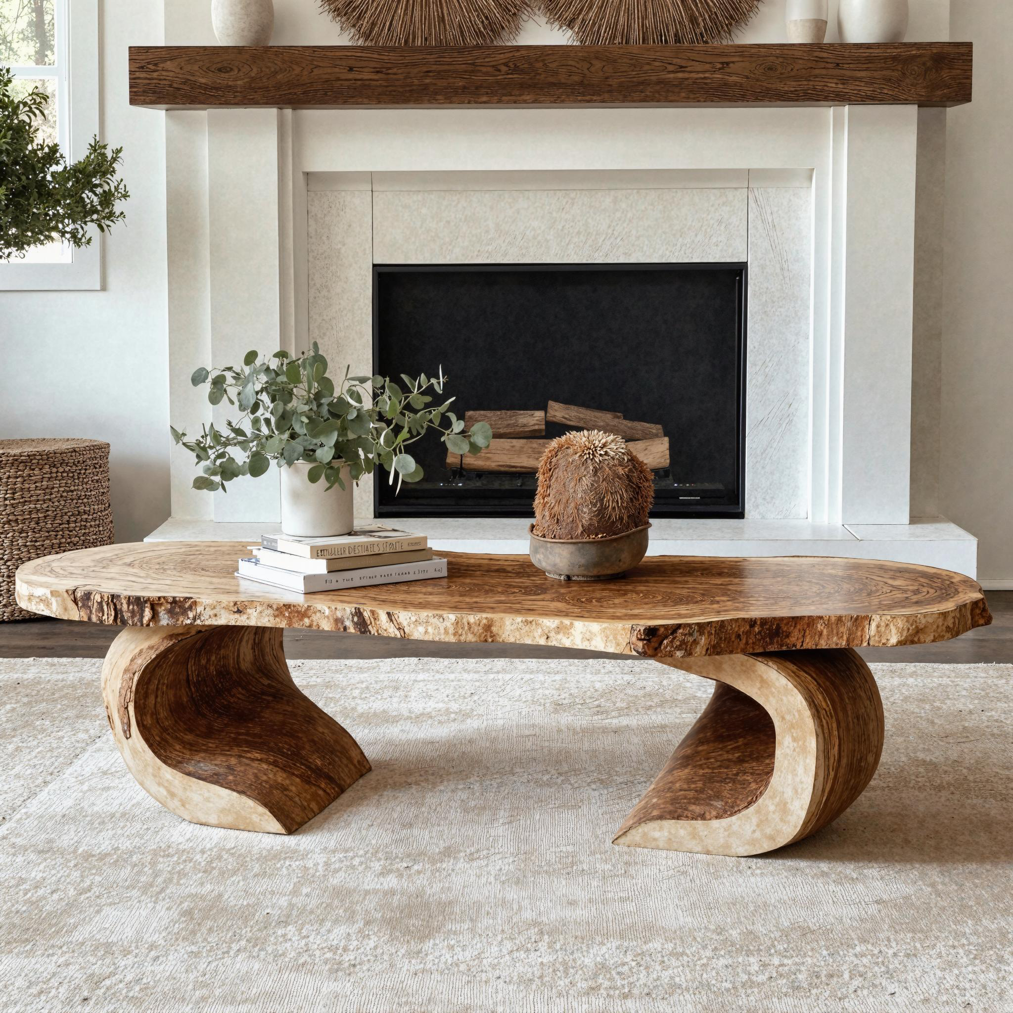 Vintage Natural Wood Coffee Table Cozy Living Room